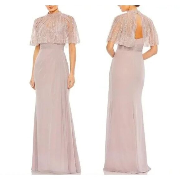 Mac Duggal Pink Sleeveless Embellished Cape Formal Gown 20467 SZ 16 NWT Rose - Picture 4 of 5